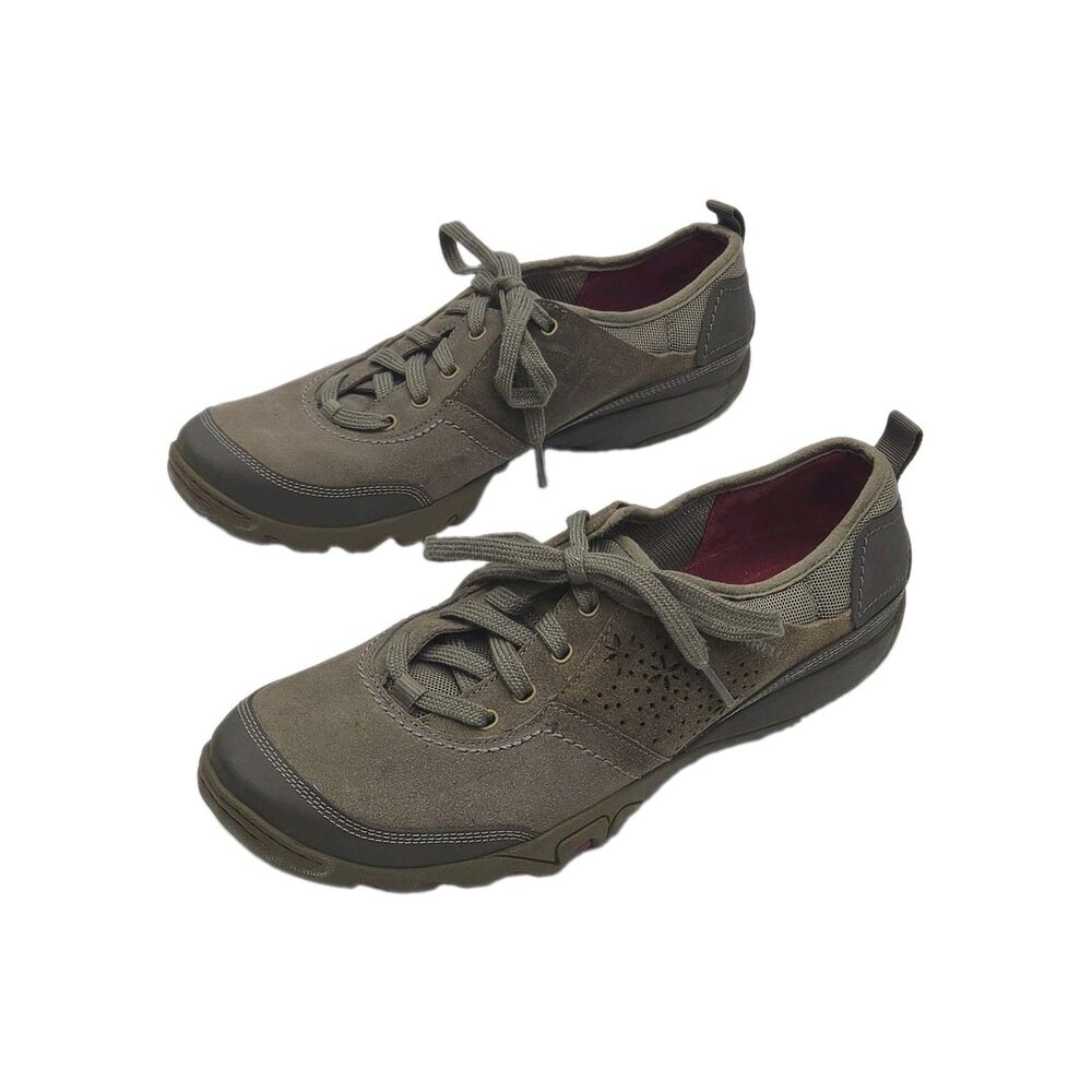 Merrell Move Sneaker Shoe Taupe Women Sz 10.5 Suede Mesh Lace-Up Hike Walk